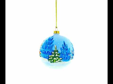 Santa With Gift List And Bunny Glass Ball Christmas Ornament 3.25 Inches