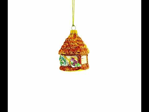 Birds Nestled in a Birdhouse Glass Christmas Ornament