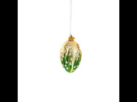 Lily of the Valley on Ivory Egg Glass Ornament 4 Inches