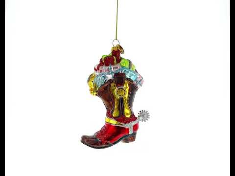 Western-Cowboy-Stiefel mit Geschenken, Glas-Weihnachtsornament