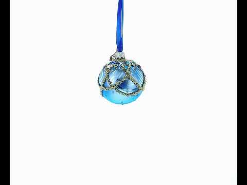 Silver Beaded Lattice with Iridescent Jewels Glass Ball Christmas Ornament