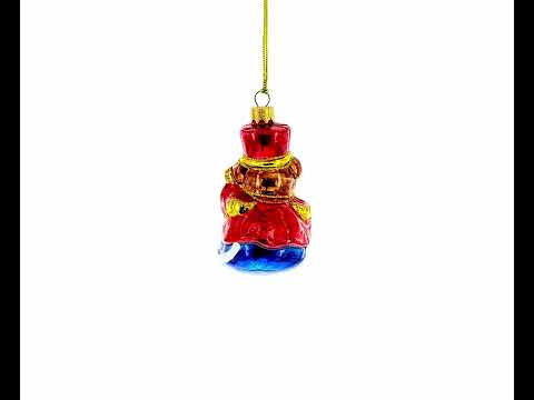 Teddy Bear Soldier with Guitar Glass Christmas Ornament