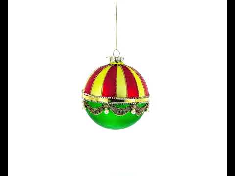 Red and Gold Dome with Green Drapes Glass Ball Christmas Ornament