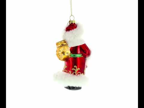 Santa in Fur Coat Glass Christmas Ornament