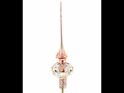 Pink Flowers on Metallic Rose Pink Glass Christmas Tree Topper 11 Inches