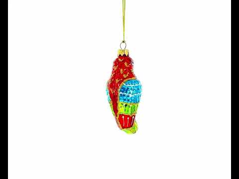 Adorno navideño de cristal con forma de loro y plumas brillantes