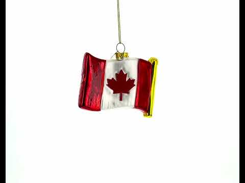 Waving Flag of Canada Glass Christmas Ornament
