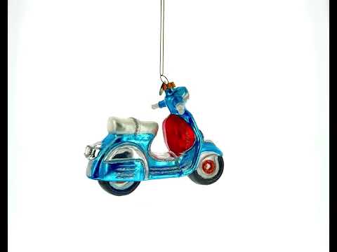 Blue Retro Scooter Glass Christmas Ornament