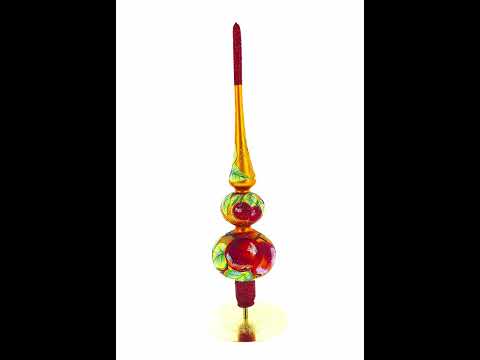 Peaches on Gold Glass Christmas Tree Topper 12.5 Inches