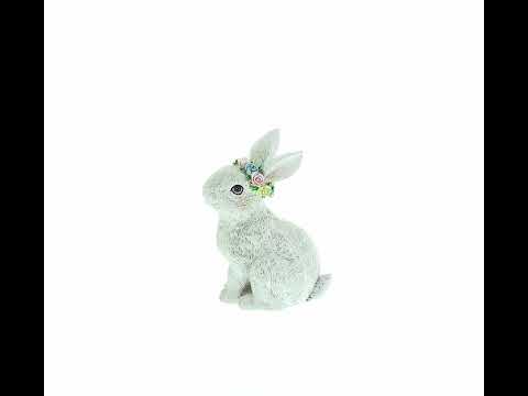 Hasenfigur mit Blumenkranz – Elegante Frühlings- und Osterdekoration, 10,7 cm