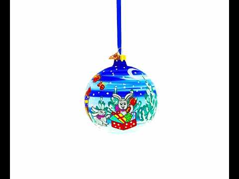 Adorno navideño de bola de cristal de Papá Noel en trineo con reno de 4 pulgadas