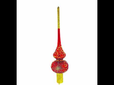 Radiant Jeweled Snowflake on Red Glass Christmas Tree Topper 11 Inches