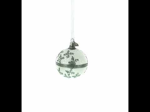 White Winter Glitter Snowflake Design Glass Ball Christmas Ornament 3.25 Inches