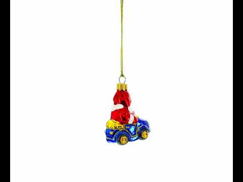 Santa Driving Blue Car Glass Ornaments