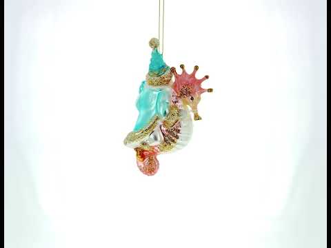 Santa Riding Seahorse Glass Christmas Ornament