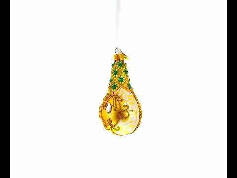 Adorno de cristal en forma de pera con joyas y remolinos de champán