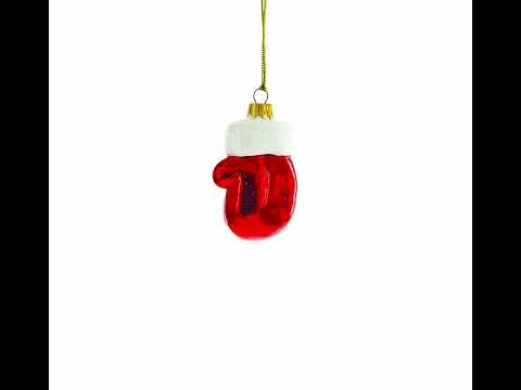 Red Mitten with Snowman Glass Christmas Ornament