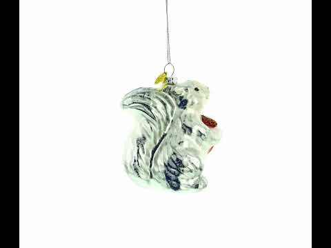 Silver Squirrel Retro Glass Christmas Ornament