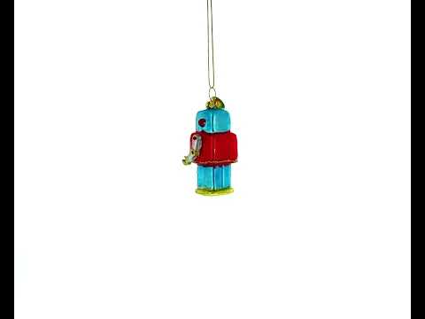 Quirky Square-Headed Robot Glass Christmas Ornament