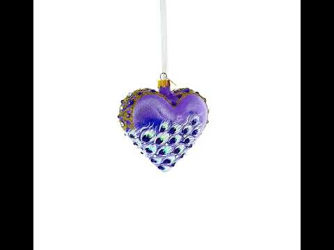 Royal Purple Peacock Heart Glass Ornament
