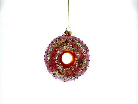 Adorno navideño de cristal con forma de dona glaseada en rosa