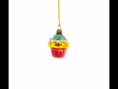 Adorno navideño de cristal con forma de cupcake cubierto con glaseado
