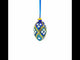 White Pearl Flowers on Blue Glass Egg Ornament 4 Inches