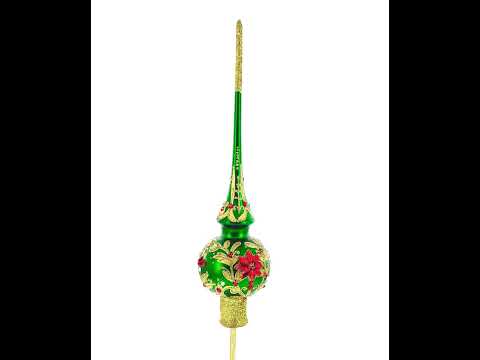 Edle smaragdgrüne und rote Glas-Weihnachtsbaumspitze, 28 cm