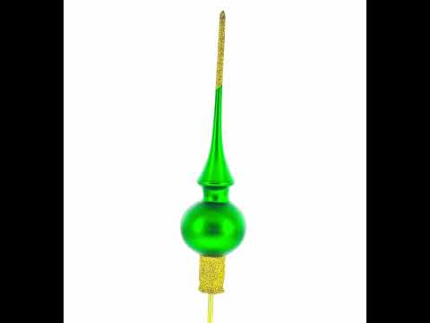 Solid Green with Sparkling Top Glass Christmas Tree Topper 11 Inches