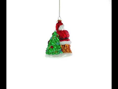 Weihnachtsmann mit Welpe und Weihnachtsbaum, Glas-Weihnachtsornament