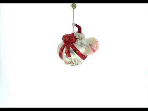 Adorno navideño de cristal con forma de hipopótamo con gorro de Papá Noel