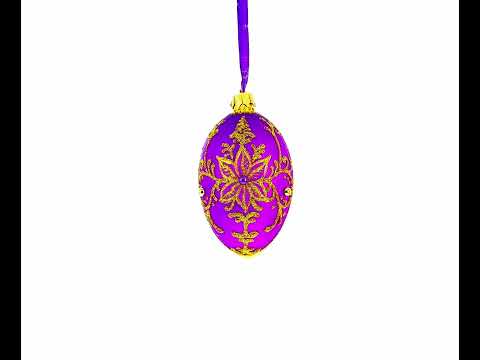 Goldene Wirbel auf lila Glas-Ei-Ornament, 10 cm