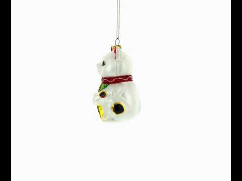 Adorno navideño de cristal con forma de gato maneki de la suerte japonés