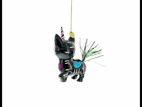 Black Cat on Halloween Glass Christmas Ornament
