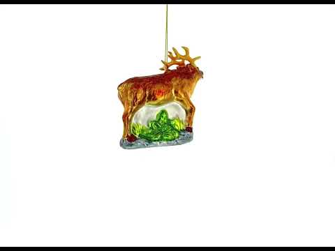 Reindeer on Grass Glass Christmas Ornament