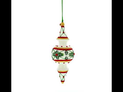 Winter Lattice & Holly Star Jeweled Double-Ended Finial Drop Glass Christmas Ornament