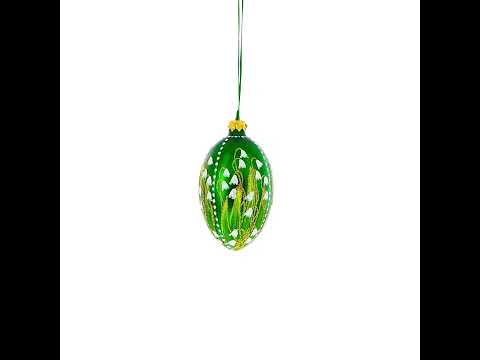 Lily of the Valley on Emerald Egg Glass Ornament 4 Inches