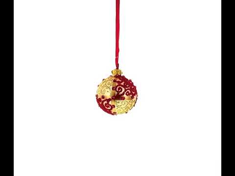 Jeweled Gold & Red Swirl Glass Ball Christmas Ornament