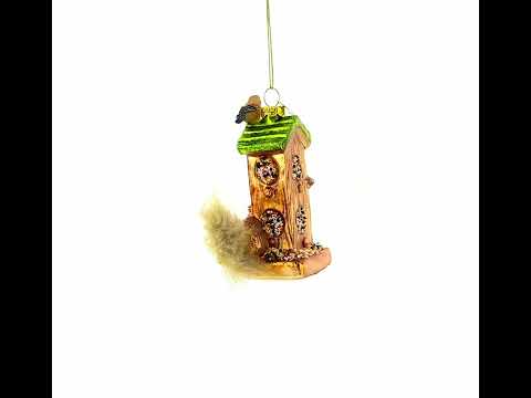 Woodland Bird Feeder with Squirrel Glass Christmas Ornament