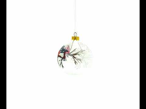 Red Finch on Snow Branch Glass Ball Christmas Ornament 3.25 Inches