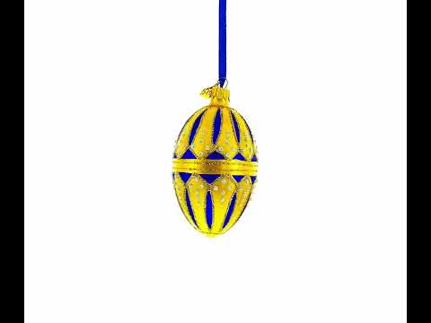 Blue Enamel Royal Inspired Egg Glass Ornament 4 Inches