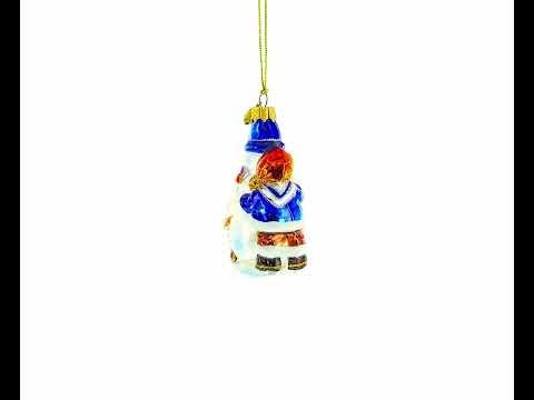 Kids Making Snowman Glass Christmas Ornament