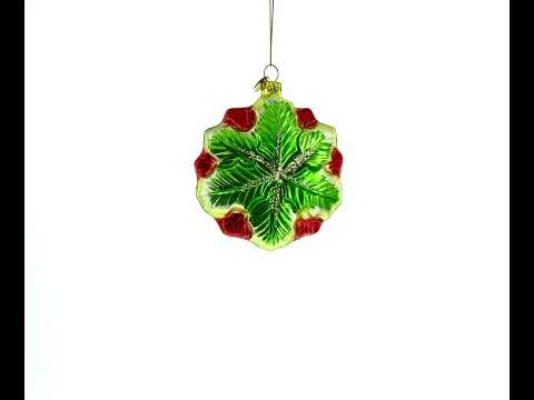 Poinsettia with Mother of Pearls Glass Christmas Ornament