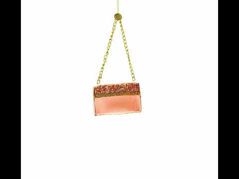 Rosa Handtasche mit goldener Kette, Weihnachtsschmuck aus Glas