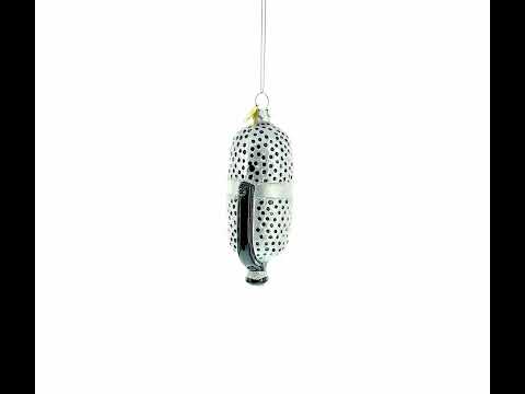 Adorno navideño de cristal con forma de micrófono plateado