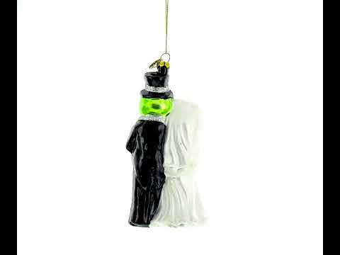 Frog Bride and Groom Glass Christmas Ornament
