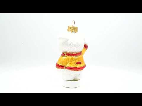 Polar Bear Cub Waving Glass Christmas Ornament