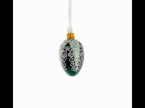 Schwarzes Mini-Glasei mit silbernen Glitzerwirbeln und Pailletten, 7,4 cm (2,9 Zoll)