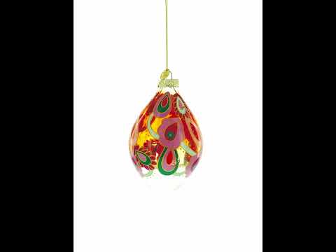Adorno navideño de vidrio con forma de lágrima y estampado de cachemira de color cobre