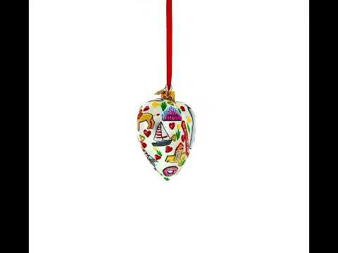 Chicago Landmarks & Symbols Glass Heart Christmas Ornament